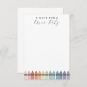 Lehrerin Rainbow Crayon Mitteilungskarte (Vorne/Hinten)