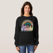 Lehrerin Rainbow Leopard zurück zum Lehrer Sweatshirt (Vorne ganz)