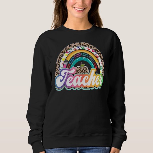 Lehrerin Rainbow Leopard zurück zum Lehrer Sweatshirt (Vorderseite)