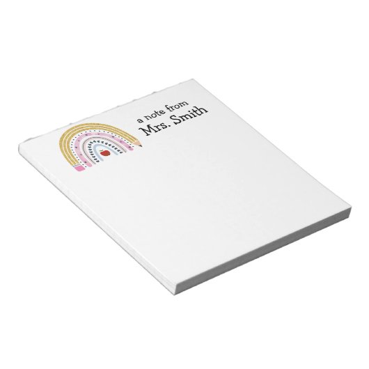 Lehrerin Regenbogenstift "A Note From" Notepad Notizblock (angewinkelt)