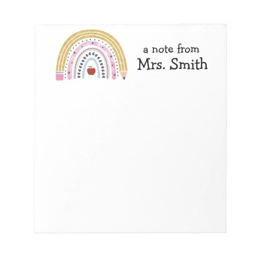 Lehrerin Regenbogenstift "A Note From" Notepad Notizblock (Vorderseite)