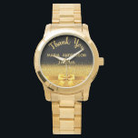 Lehrerin Rente schwarzer Goldbug Armbanduhr<br><div class="desc">Elegant,  klassisch,  glamourös und feminin. Ein Geschenk für einen pensionierten Lehrer. Ein Imitat goldfarbenen Bogen und Band. Schwarzer Hintergrund. Mit dem Text: Vielen Dank,  Vorlagen für einen Namen und Beruf,  Beruf.</div>