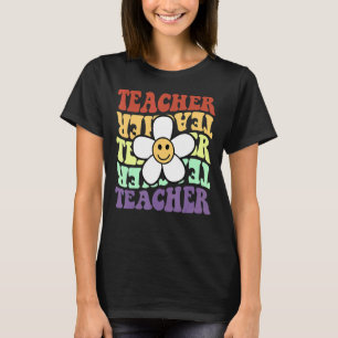 Lehrerin Retro Sonnenblumen lächeln Gesicht zurück T-Shirt
