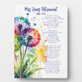 Lehrerin Ruhestandsgebet mit Regenbogenleuchter Fotoplatte (Vorderseite)