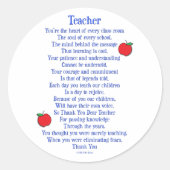 Lehrerin Runder Aufkleber (Vorderseite)