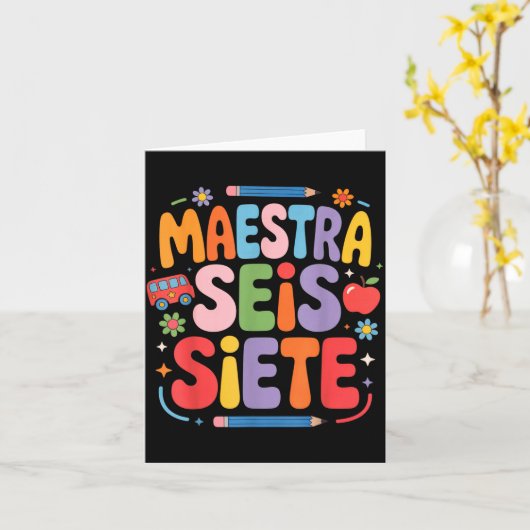 Lehrerin Sechs Sieben Lehrer Spaß Schule Kinder Karte (Gelbe Blume)