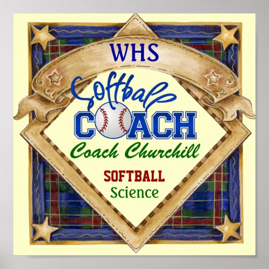 Lehrerin Softball Coach Sign - Door Poster - SRF (Vorne)