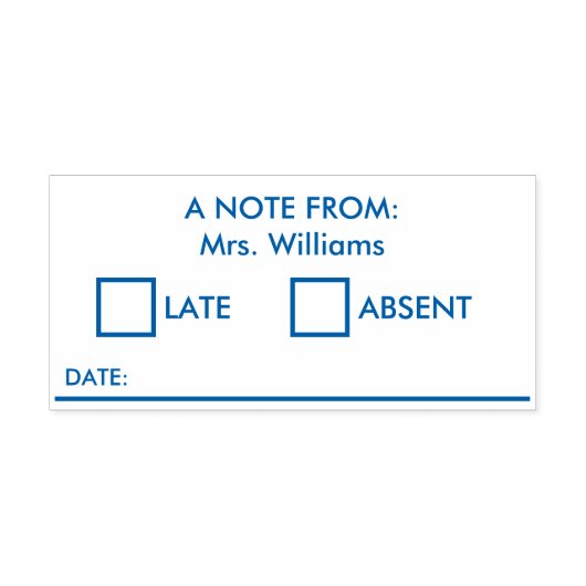 Lehrerin spät abwesende Mitteilung bearbeitbar Permastempel (Design)