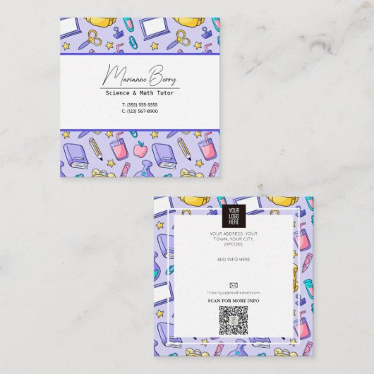 Lehrerin Tutor HomeSchool Bildung Quadratische Visitenkarte (Vorne/Hinten)