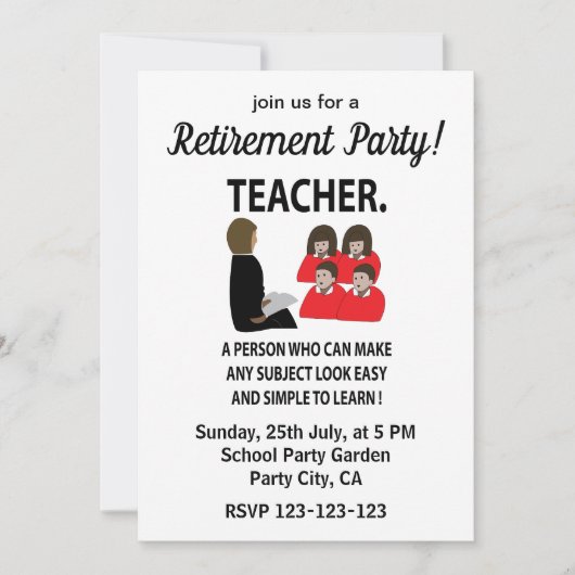 Lehrerin Tutor Schulruhestandslehrer Party Lehreri Einladung (Vorderseite)