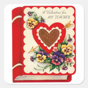Lehrerin Valentine Book Quadratischer Aufkleber