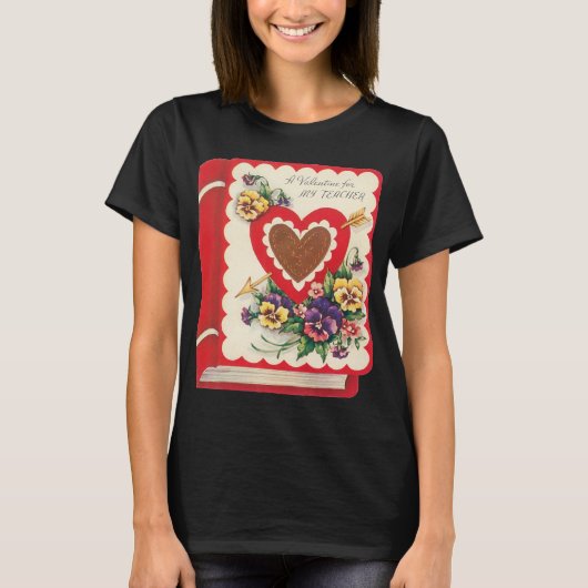 Lehrerin Valentine, Vintage Buchherzen und Blume T-Shirt (Vorderseite)