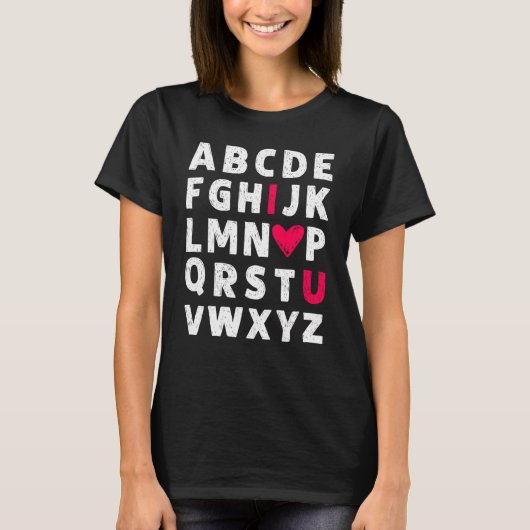 Lehrerin Valentine's Day Abc I Liebe Sie Alphabet T-Shirt (Vorderseite)