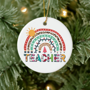 Lehrerin Weihnachts Rainbow Light Keramik Ornament