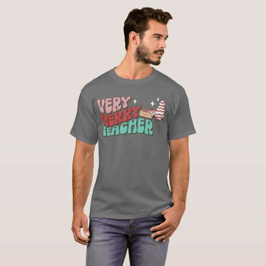 Lehrerin Weihnachtskuchen Sehr froh Groovy Weihnac T-Shirt (Vorne ganz)