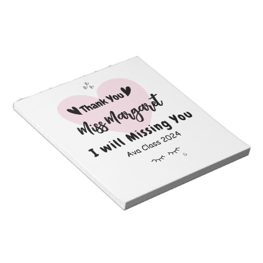 Lehrerin Wertschätzung Danke Schule Custom Notizblock (angewinkelt)