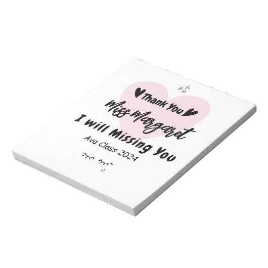 Lehrerin Wertschätzung Danke Schule Custom Notizblock (Rotiert)