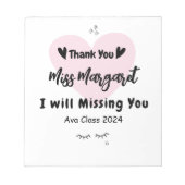 Lehrerin Wertschätzung Danke Schule Custom Notizblock (Vorderseite)