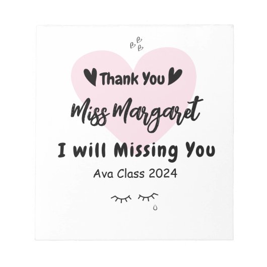 Lehrerin Wertschätzung Danke Schule Custom Notizblock (Vorderseite)