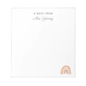 Lehrerin Wertschätzung Personalisiert Boho Rainbow Notizblock (Vorderseite)