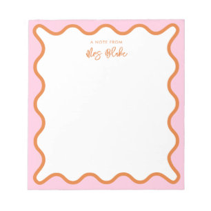 Lehrerin Wertschätzung Rosa Orange Wavy Notizblock