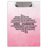 Lehrerin Word Cloud Pink Ombre Klemmbrett (Vorderseite)
