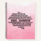 Lehrerin Word Cloud Pink Ombre Notizblock (Vorderseite)
