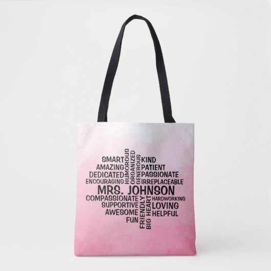 Lehrerin Wort Cloud Name Rosa Ombre Tote Beutel Tasche (Vorderseite)