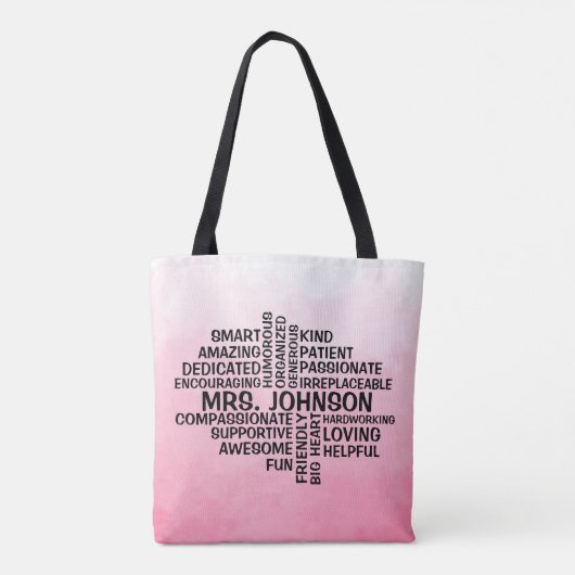 Lehrerin Wort Cloud Name Rosa Ombre Tote Beutel Tasche (Rückseite)