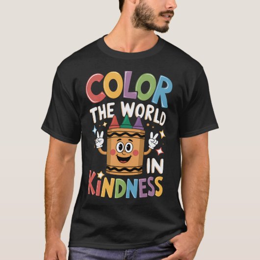 Lehrerin zurück zur Schulfarbe in Kindness Crayon T-Shirt (Vorderseite)