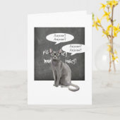 Lehrerkatze mit geklappter Grußkarte im Kopfbrett Karte (Gelbe Blume)