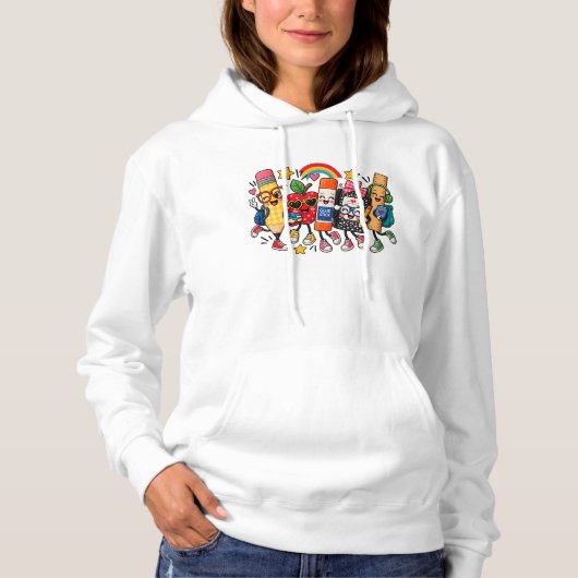 Lehrerleben Faux-Patchwork, Schulmaterial Hoodie (Vorderseite)