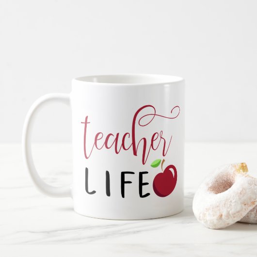 Lehrerleben Rote Apfeltypografie Lehrer Kaffeetasse (Mit Donut)