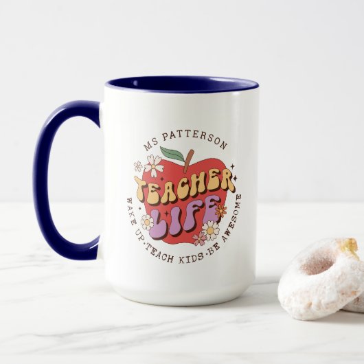 Lehrerleben Wecke Schulname Personalisiert Tasse (Mit Donut)