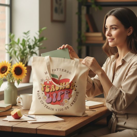Lehrerleben Wecke Schulname Personalisiert Tragetasche