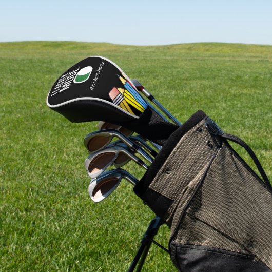 Lehrermodus mit Regenbogenstift auf schwarz Golf Headcover (In SItu)