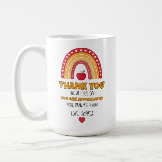 Lehrermutmach-Becher – Danke Regenbogen Kaffeetasse (Links)