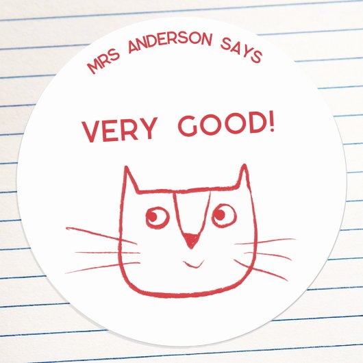 Lehrername Ermutigung Spaß Cartoon Katze Runder Aufkleber