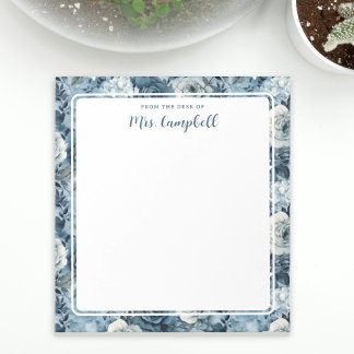 Lehrername Watercolor Blue Rose Notizblock