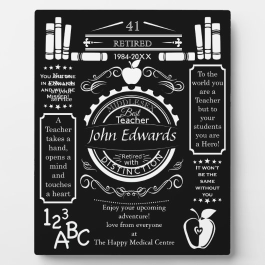 Lehrerpensionsgeschenk für den Chef, lange Dienstz Fotoplatte (Vorderseite)