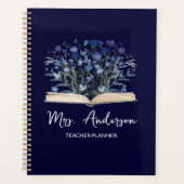 Lehrerplaner Blaue Wildblumen wachsen aus Buch Planer (Vorderseite)