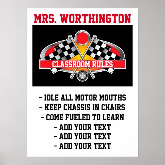 Lehrerposter Regeln Auto Racing - SRF Poster (Vorne)