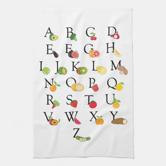 Lehrerruhestand A to Z Frucht Veg Alphabet Geschirrtuch (Vertikal)