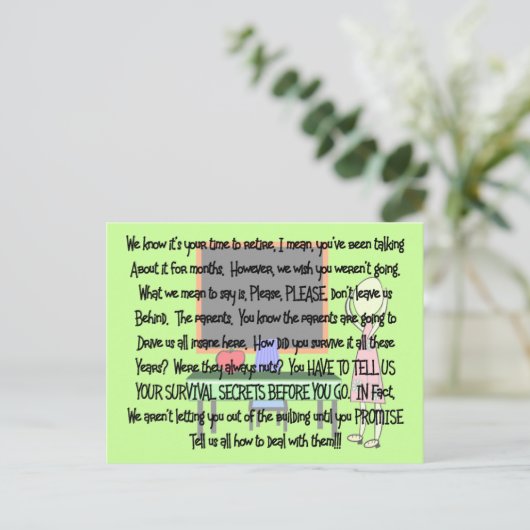 Lehrerruhestand "Insane Elents" Geschichtengeschen Postkarte (Stehend Vorderseite)