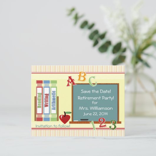 Lehrerruhestand Save the Date Postkarte (Stehend Vorderseite)