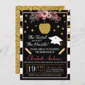 Lehrerschule Abschluss Einladung Floral (Vorne/Hinten)