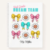 Lehrerschule Niedlich Bow Pencil Lächeln Name Notizblock (Vorderseite)