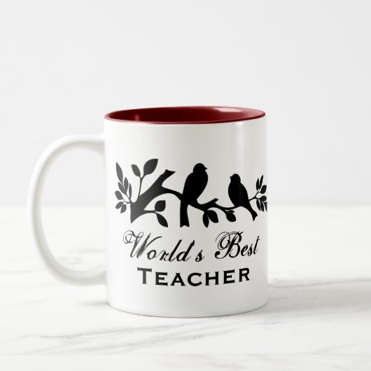 Lehrerspatzen-Silhouetteniederlassung der Welt Zweifarbige Tasse (Links)