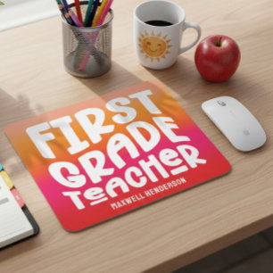 Lehrertextdesign für die erste Klasse Orange-Rot O Mousepad