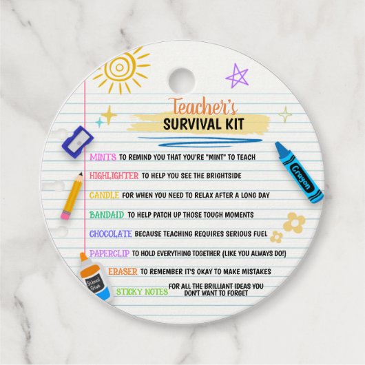 Lehrerüberlebenskit zurück zur Schulrunde Geschenkanhänger (Vorderseite)